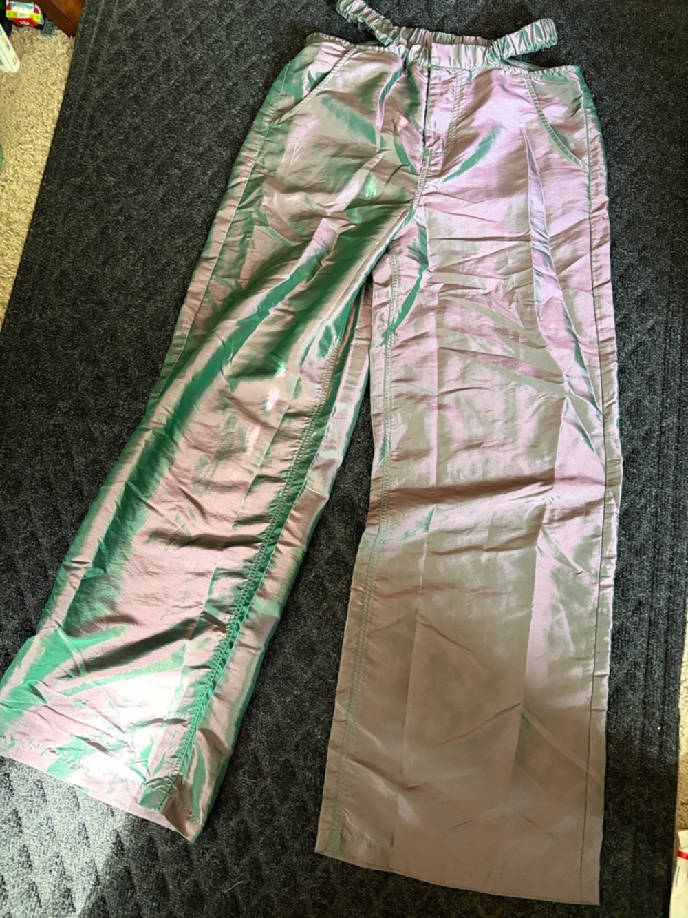 AFRM Iridescent Green-Pink lightweight Wide Leg Pants Size S Side/Back pockets - Picture 6 of 9